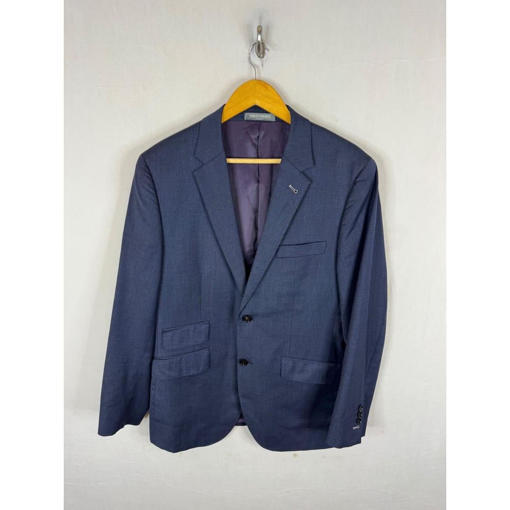 Indochino Mens Blue Wool Blend Stretch Two Button Blazer‎ Sport Coat Men 44R